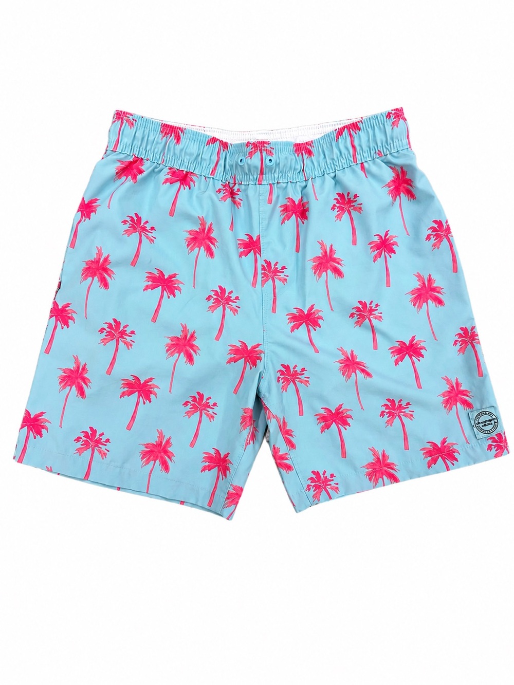 Abercrombie & Fitch Light Blue Swim Trunks with Bright Pink Palm Print